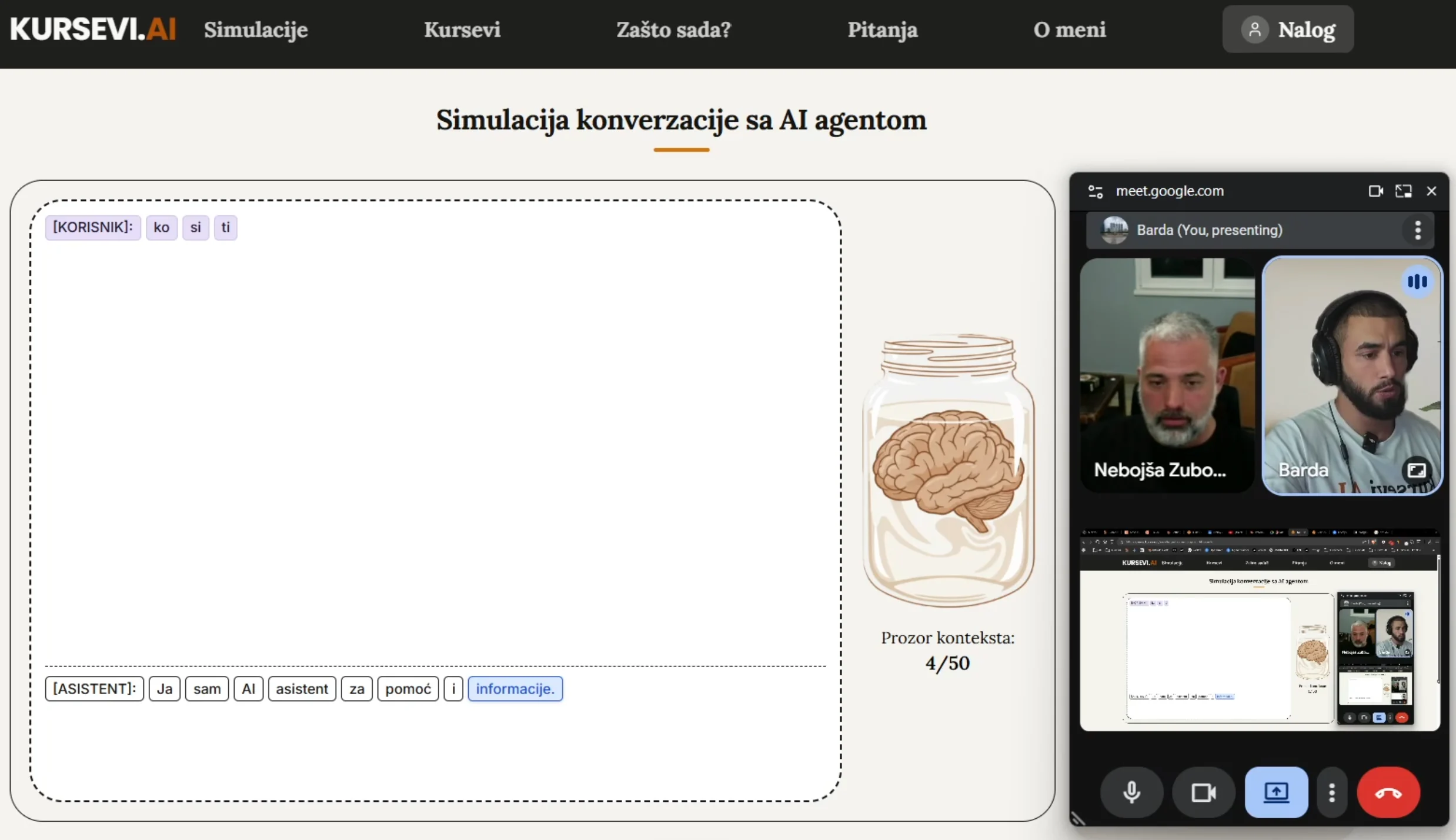 Teaching a private AI lesson with a live conversation simulation